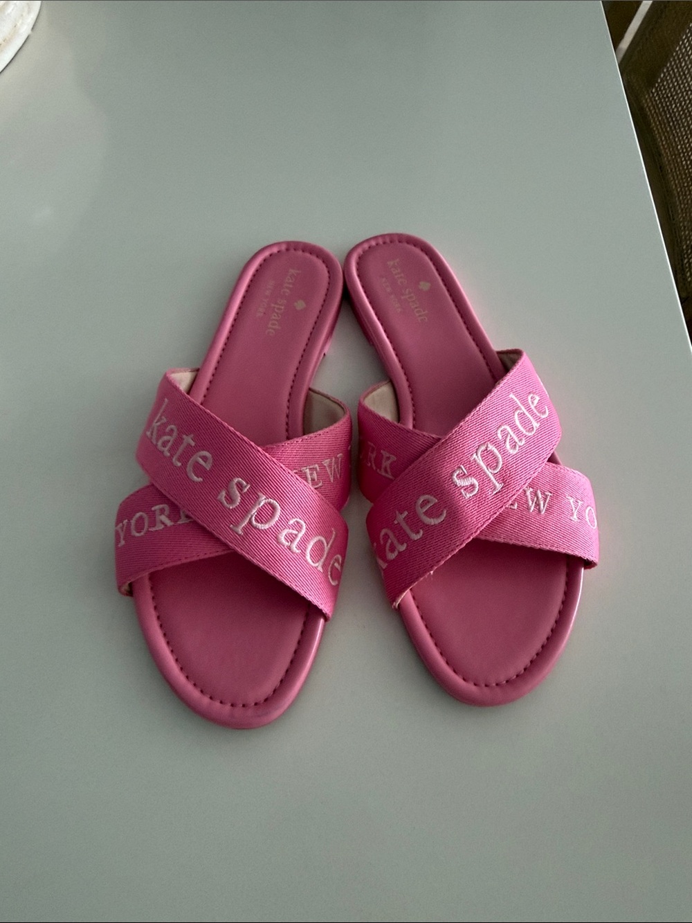 kate spade Hot Pink Crisscross Logo Slide Sandals